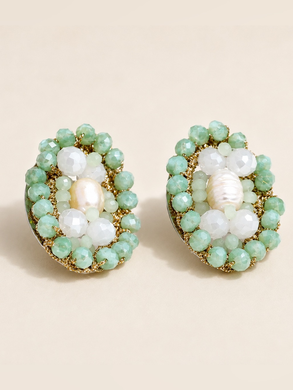 Mint Green Pearl Beaded Statement Earringsjy